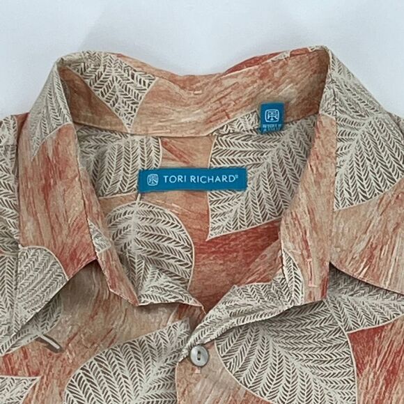 Vintage Hawaiian Aloha Shirt Tori Richards Mens XL Tan/Gray/Red - Picture 4 of 9
